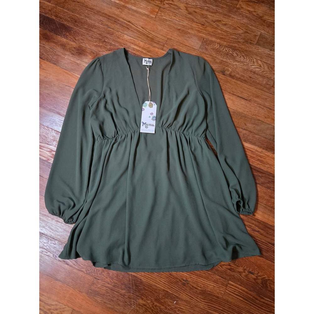 Show Me Your Mumu Dakota Willow Chiffon Dress Olive Green Mini Medium NWT